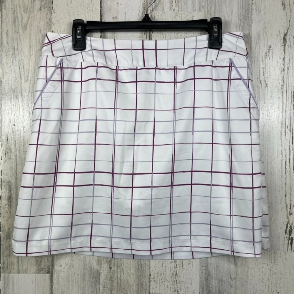 Adidas Clima Cool skort skirt tennis golf plaid 8 activewear white purple sporty